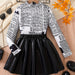 Conjunto de 2 piezas: Elegante camiseta de manga larga y falda negra de cuero para adolescente - Quierox - Tienda Online