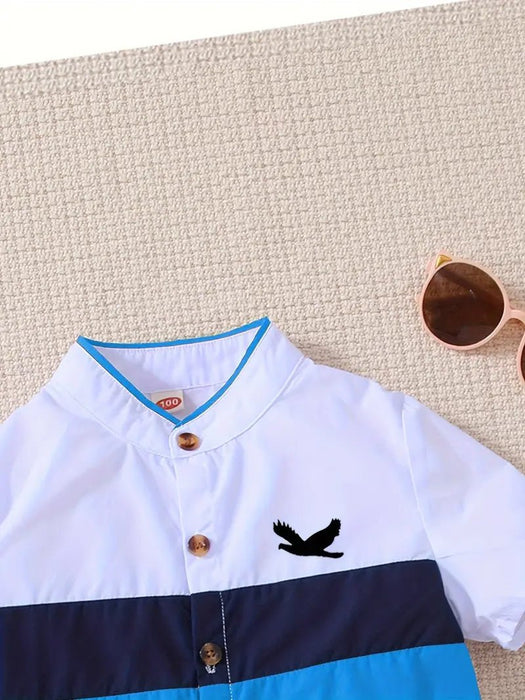 Conjunto de 2 Piezas para Niños, Camisa Azul de Manga Corta con Solapa y Shorts - Quierox - Tienda Online