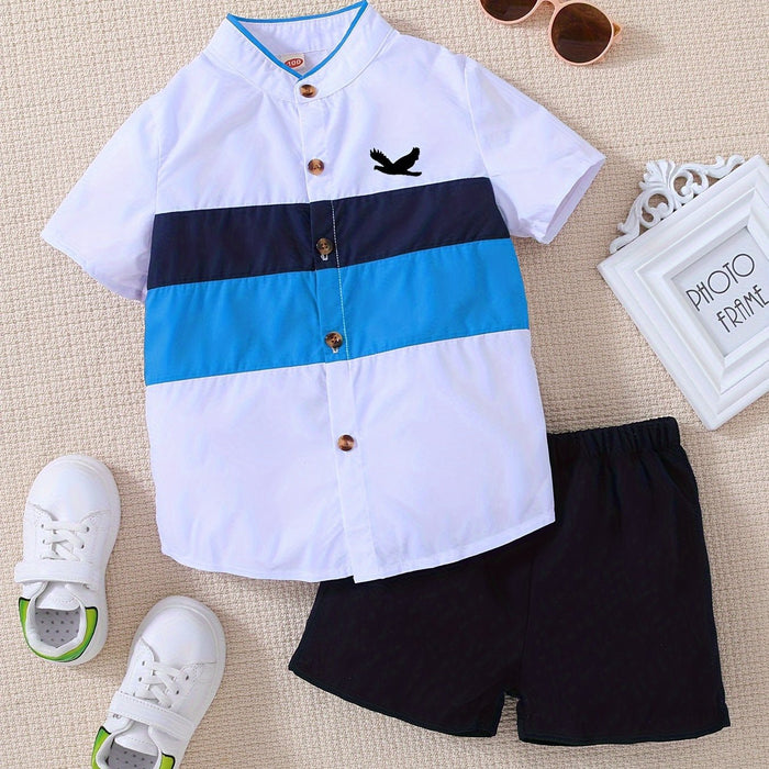 Conjunto de 2 Piezas para Niños, Camisa Azul de Manga Corta con Solapa y Shorts - Quierox - Tienda Online