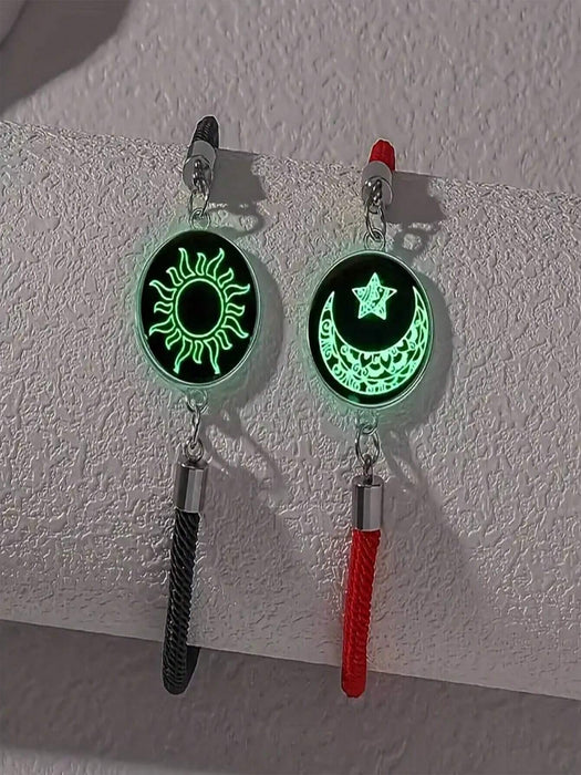 Conjunto de 2 pulseras de moda para parejas con diseño de luna y sol que brillan en la oscuridad - Quierox - Tienda Online