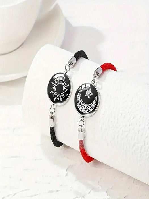 Conjunto de 2 pulseras de moda para parejas con diseño de luna y sol que brillan en la oscuridad - Quierox - Tienda Online