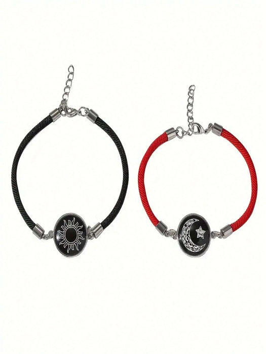 Conjunto de 2 pulseras de moda para parejas con diseño de luna y sol que brillan en la oscuridad - Quierox - Tienda Online