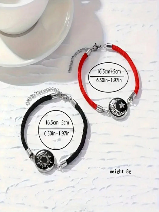 Conjunto de 2 pulseras de moda para parejas con diseño de luna y sol que brillan en la oscuridad - Quierox - Tienda Online