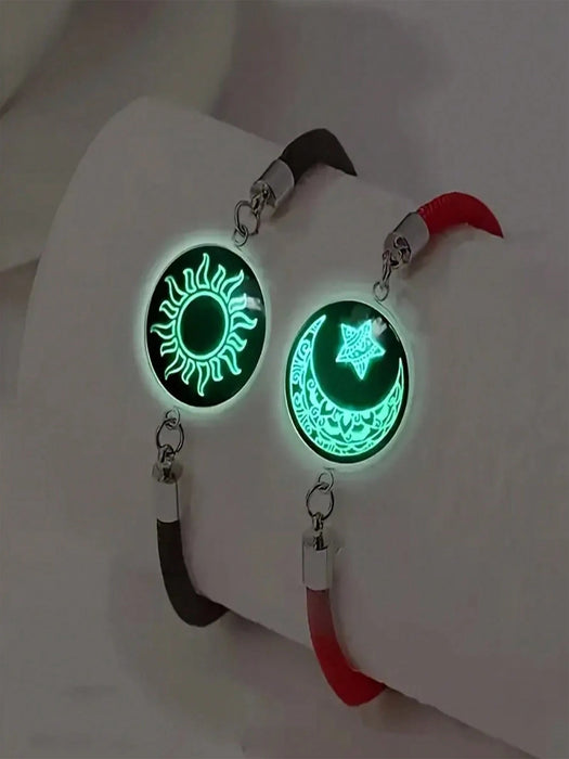 Conjunto de 2 pulseras de moda para parejas con diseño de luna y sol que brillan en la oscuridad - Quierox - Tienda Online