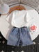Conjunto de 2pcs, camiseta y pantalón corto, estampado de lazos rosa para niñas - Quierox - Tienda Online