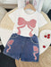 Conjunto de 2pcs, camiseta y pantalón corto, estampado de lazos rosa para niñas - Quierox - Tienda Online