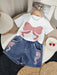 Conjunto de 2pcs, camiseta y pantalón corto, estampado de lazos rosa para niñas - Quierox - Tienda Online