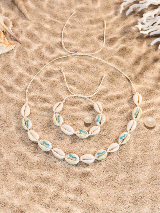 Conjunto de 2pcs de collar y pulsera de conchas estilo bohemio en el mar - Quierox - Tienda Online
