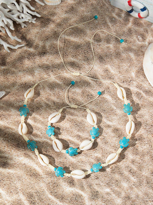 Conjunto de 2pcs de collar y pulsera de conchas estilo bohemio en el mar - Quierox - Tienda Online
