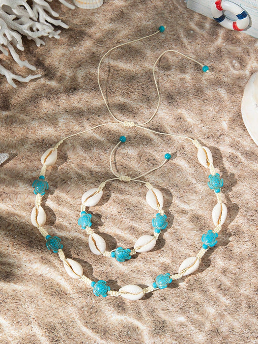 Conjunto de 2pcs de collar y pulsera de conchas estilo bohemio en el mar - Quierox - Tienda Online