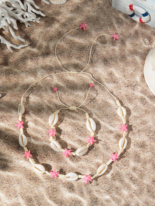 Conjunto de 2pcs de collar y pulsera de conchas estilo bohemio en el mar - Quierox - Tienda Online