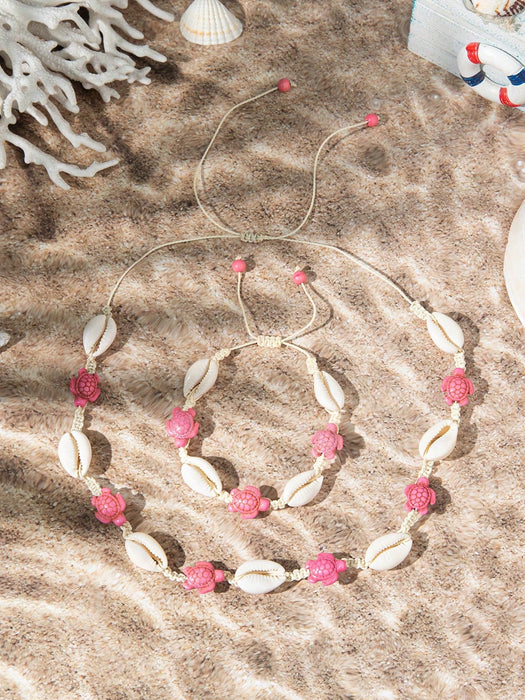 Conjunto de 2pcs de collar y pulsera de conchas estilo bohemio en el mar - Quierox - Tienda Online