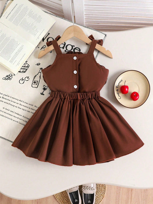 Conjunto de 2pcs de top de tirantes dulce, para niña con flor de rosa 3D y falda plisada - Quierox - Tienda Online