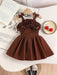 Conjunto de 2pcs de top de tirantes dulce, para niña con flor de rosa 3D y falda plisada - Quierox - Tienda Online