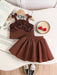 Conjunto de 2pcs de top de tirantes dulce, para niña con flor de rosa 3D y falda plisada - Quierox - Tienda Online