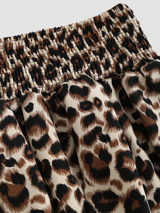 Conjunto de 2pcs un top y una falda de capas con estampado de leopardo para niñas - Quierox - Tienda Online