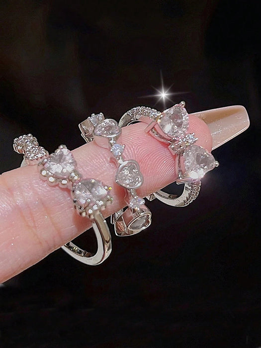 Conjunto de 3 anillos estilo Y2K con corazón, lazo y diamantes de imitación para mujer - Quierox - Tienda Online