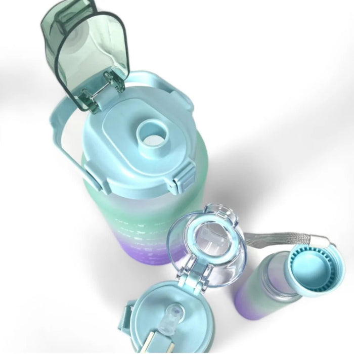 Conjunto de 3 botellas de agua portátiles de gran capacidad con diseño de tiempo - espacio - Quierox - Tienda Online