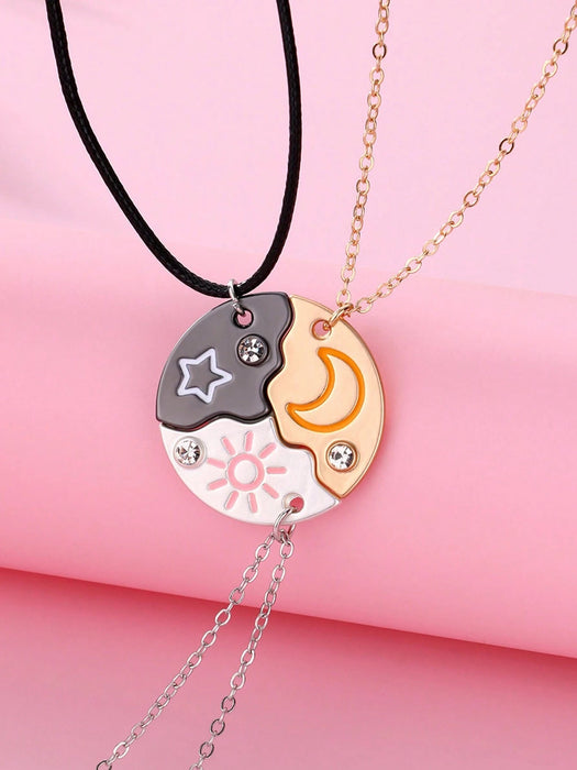 Conjunto de 3 collares de colgantes con diseños de luna, sol y estrella, de moda para mejores amigas - Quierox - Tienda Online