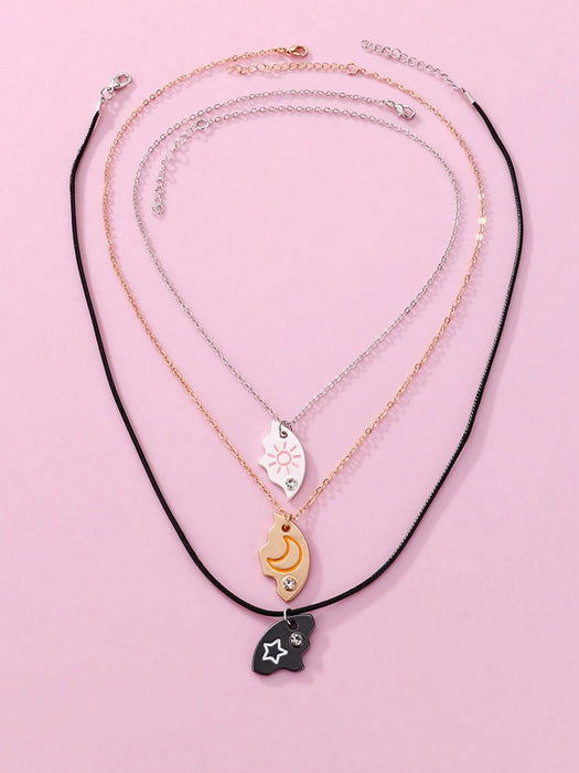Conjunto de 3 collares de colgantes con diseños de luna, sol y estrella, de moda para mejores amigas - Quierox - Tienda Online