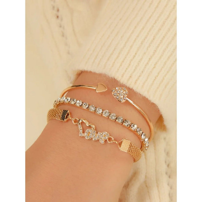 Conjunto de 3 pulseras de lujo ligera con diseño de amor - Quierox - Tienda Online