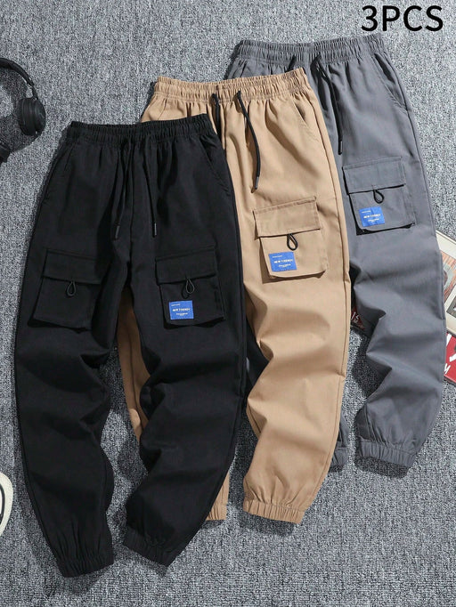 Conjunto de 3pcs de pantalones cargo con cordón, casual y moderno, para niños - Quierox - Tienda Online