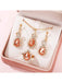 Conjunto de 4 piezas de lujo para mujer con collar con gota de agua rosa, aretes, anillo - Quierox - Tienda Online