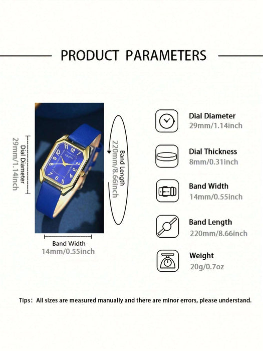 Conjunto de 4 piezas de reloj de cuarzo rectangular largo con diamantes de imitación - Quierox - Tienda Online