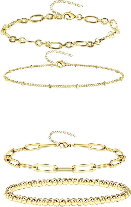 Conjunto de 4 pulseras de cadena con eslabones delicados, pulsera de eslabones metálicos - Quierox - Tienda Online