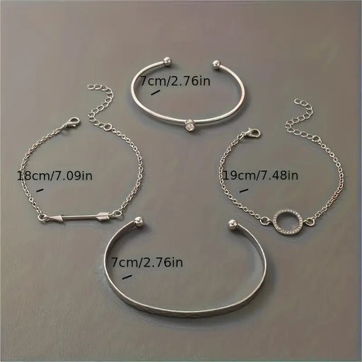 Conjunto De 4 Pulseras Plateadas Abiertas, Personalizadas Con Incrustaciones De Estrás En Aleación De Zinc - Quierox - Tienda Online