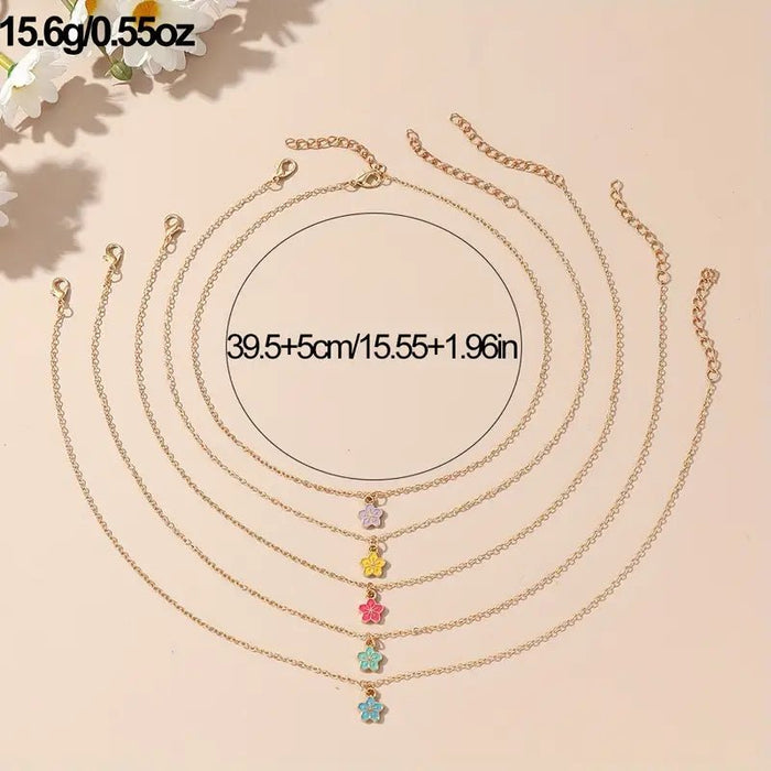 Conjunto de 5 Collares con Colgantes de Flores de Esmalte Colorido - Quierox - Tienda Online