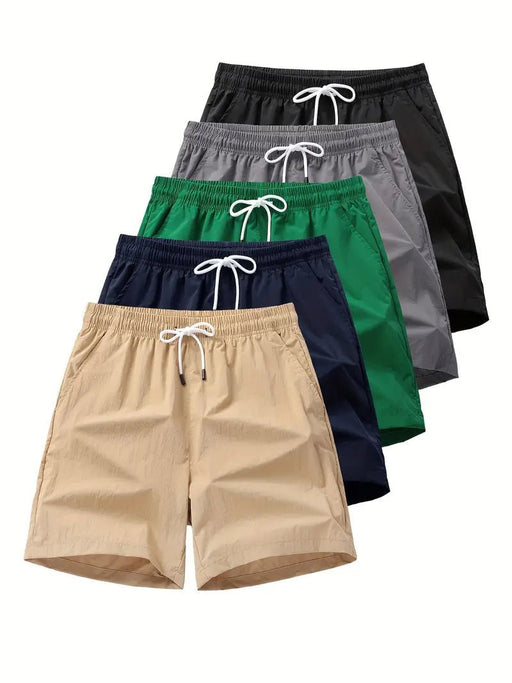 Conjunto de 5 piezas de pantalones casuales de color sólido para hombre, ideales para la actividad física - Quierox - Tienda Online