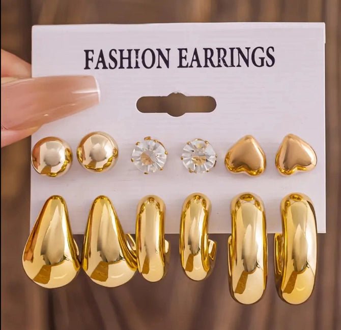 Conjunto de 6 piezas de pendientes de aro con forma de gota de agua - Quierox - Tienda Online