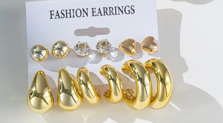 Conjunto de 6 piezas de pendientes de aro con forma de gota de agua - Quierox - Tienda Online