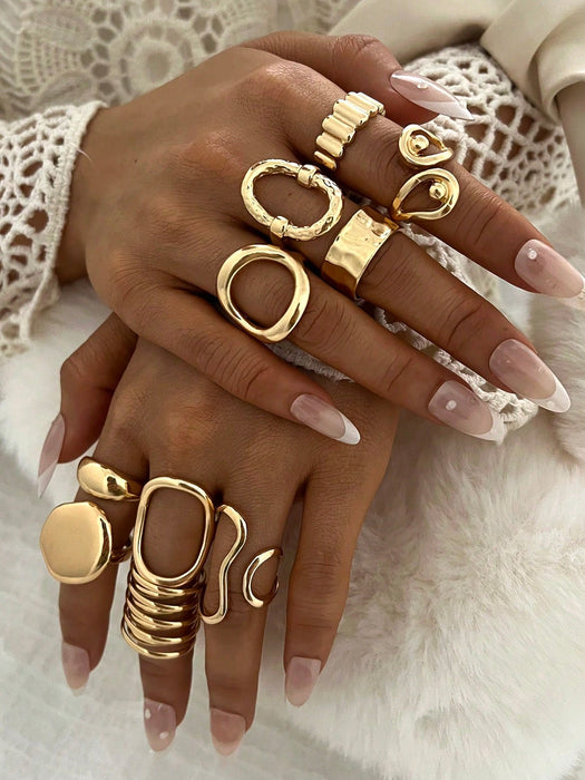 Conjunto de 7pcs de anillos gruesos de estilo vintage apilables con múltiples elementos - Quierox - Tienda Online