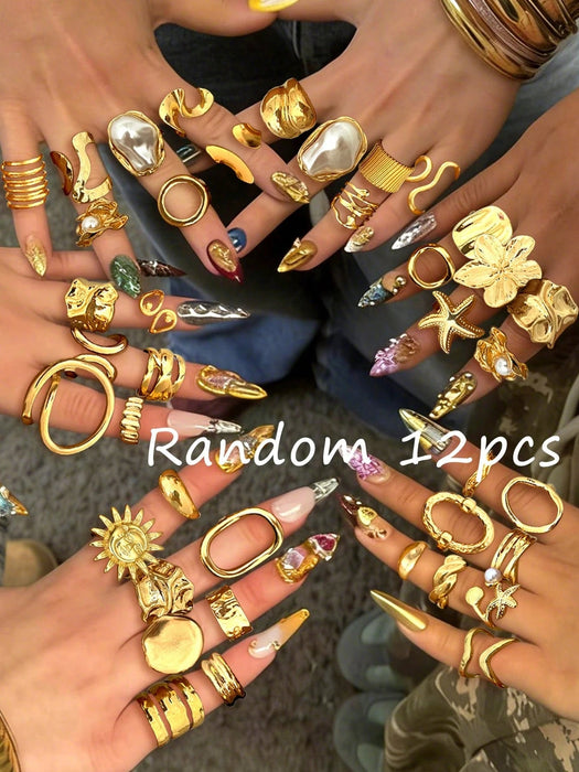 Conjunto de 7pcs de anillos gruesos de estilo vintage apilables con múltiples elementos - Quierox - Tienda Online