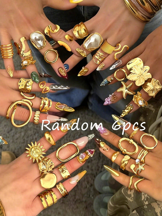 Conjunto de 7pcs de anillos gruesos de estilo vintage apilables con múltiples elementos - Quierox - Tienda Online