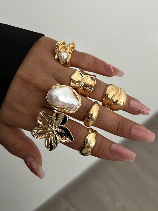 Conjunto de 7pcs de anillos gruesos de estilo vintage apilables con múltiples elementos - Quierox - Tienda Online