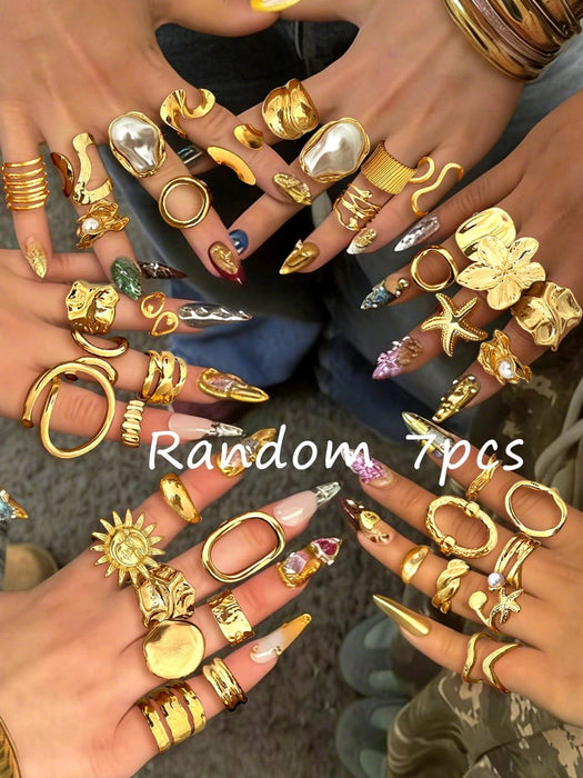 Conjunto de 7pcs de anillos gruesos de estilo vintage apilables con múltiples elementos - Quierox - Tienda Online