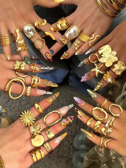 Conjunto de 7pcs de anillos gruesos de estilo vintage apilables con múltiples elementos - Quierox - Tienda Online