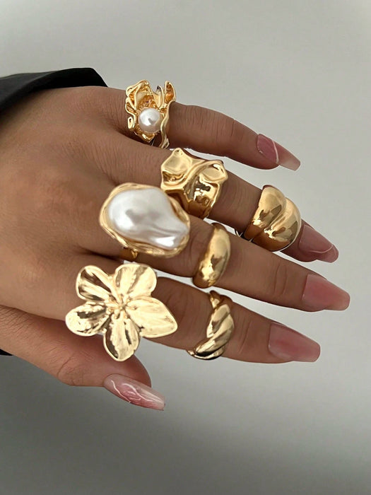 Conjunto de 7pcs de anillos gruesos de estilo vintage apilables con múltiples elementos - Quierox - Tienda Online