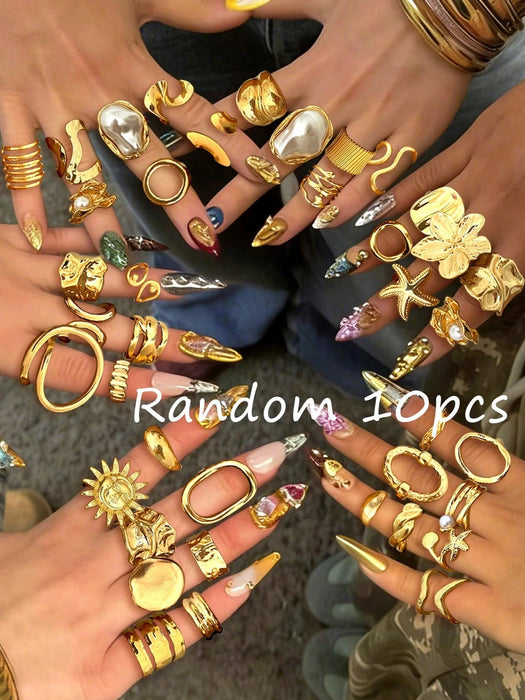 Conjunto de 7pcs de anillos gruesos de estilo vintage apilables con múltiples elementos - Quierox - Tienda Online