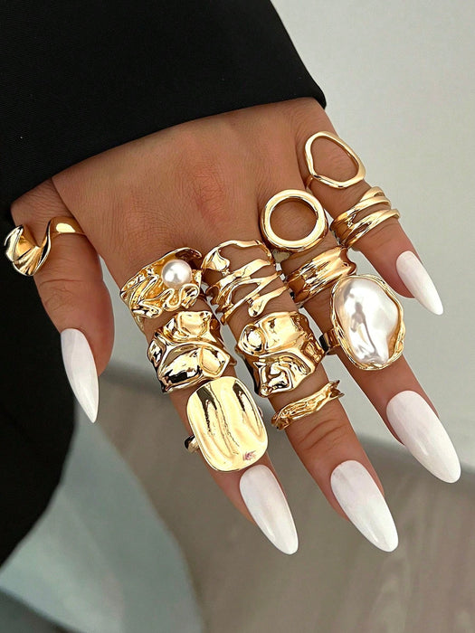 Conjunto de 7pcs de anillos gruesos de estilo vintage apilables con múltiples elementos - Quierox - Tienda Online