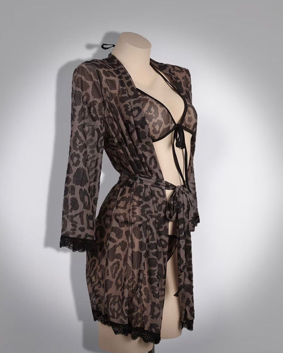 Conjunto de bata de lujo con estampado de leopardo para mujer - Quierox - Tienda Online