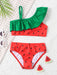 Conjunto de bikini con cuello asimétrico y volantes en color sandía para chica joven - Quierox - Tienda Online