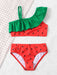 Conjunto de bikini con cuello asimétrico y volantes en color sandía para chica joven - Quierox - Tienda Online