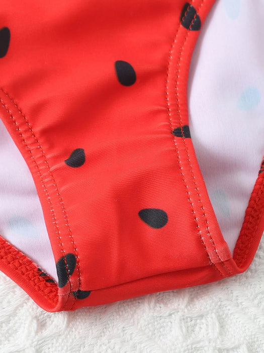 Conjunto de bikini con cuello asimétrico y volantes en color sandía para chica joven - Quierox - Tienda Online