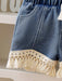 Conjunto de blusa con flecos de unicolor para niña y shorts de mezclilla con flecos - Quierox - Tienda Online