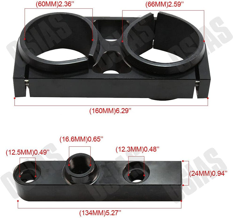 Conjunto de bomba de combustible OSIAS Billet de aluminio Twin Dual Bosch 044 380 lph AEM, colector de salida con soporte de montaje - Quierox - Tienda Online