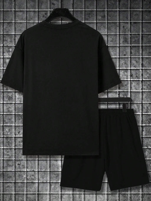 Conjunto de camiseta casual para hombres, estampado de letras y flores - Quierox - Tienda Online